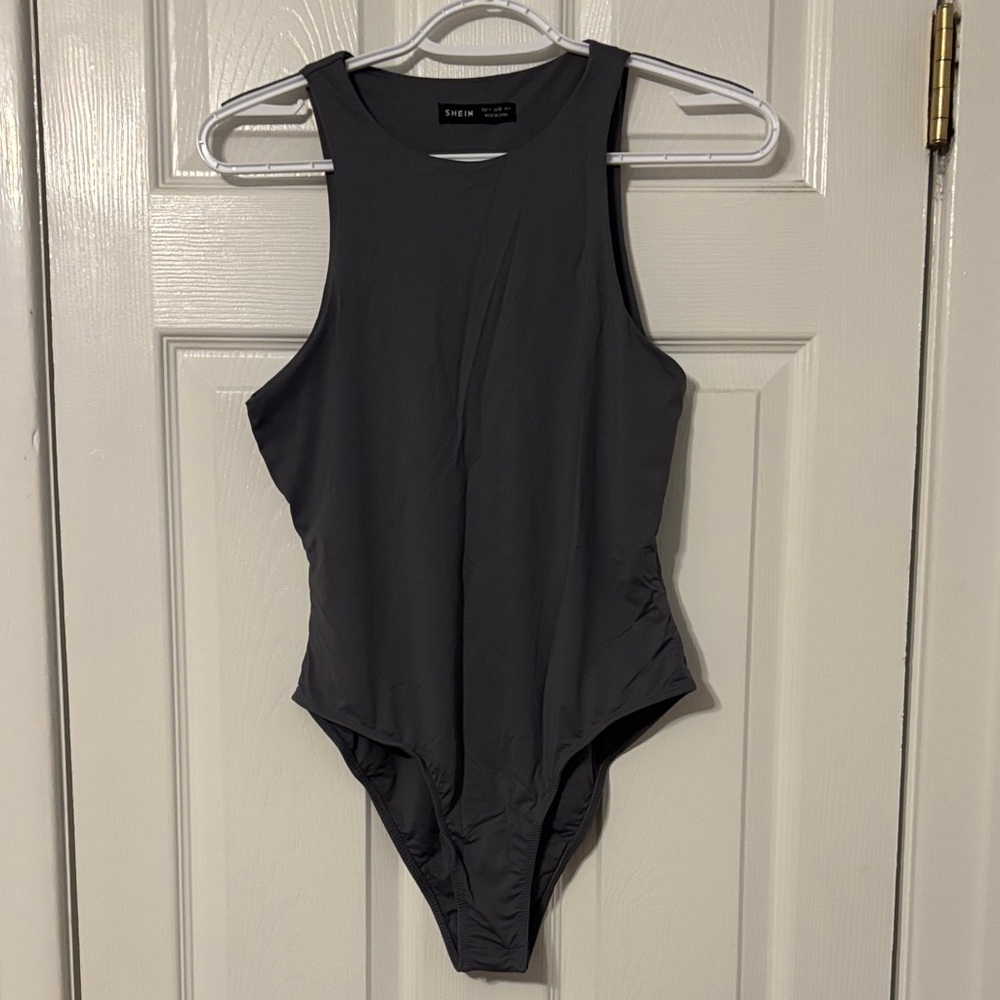 Women’s Sleeveless Dark Grey Bodysuit, Size Medium, Smoke Free Home